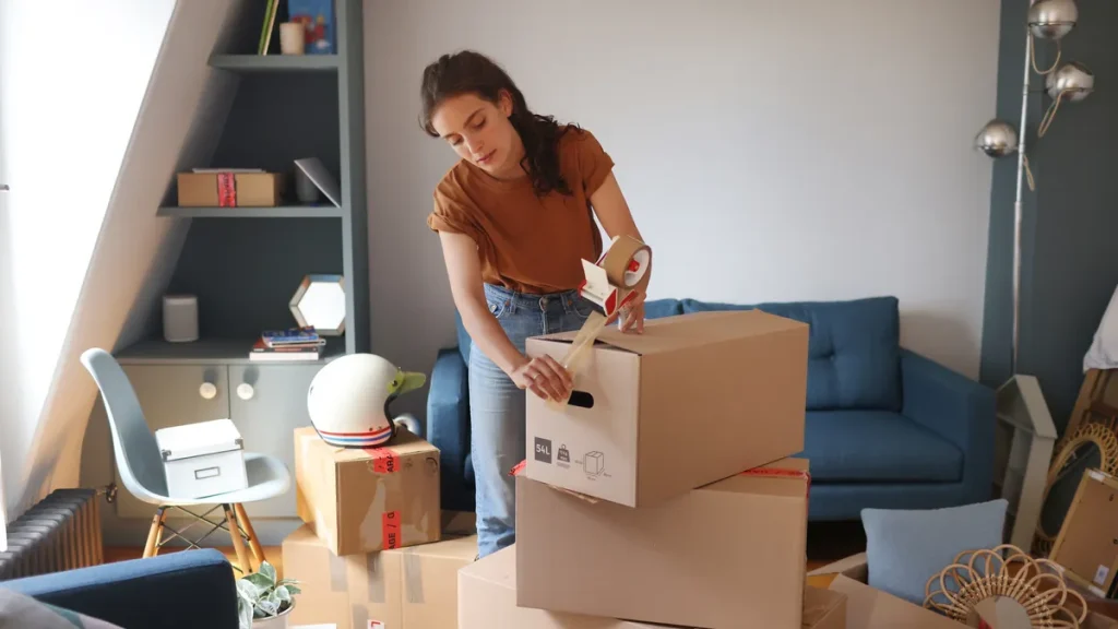 Packing household items into moving boxes