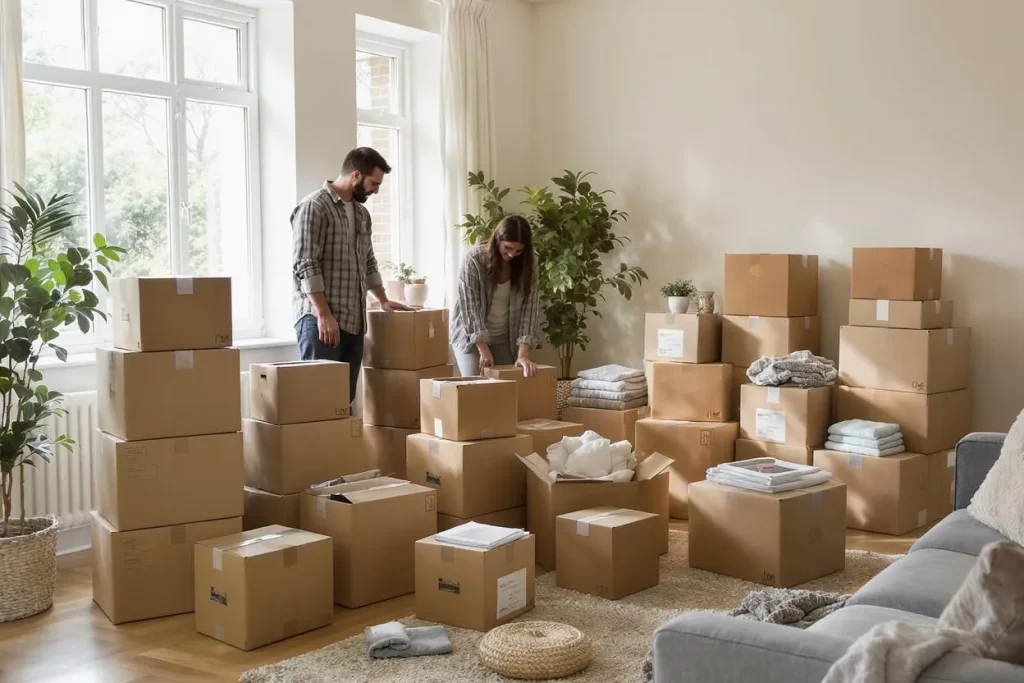 Packing boxes for a home move